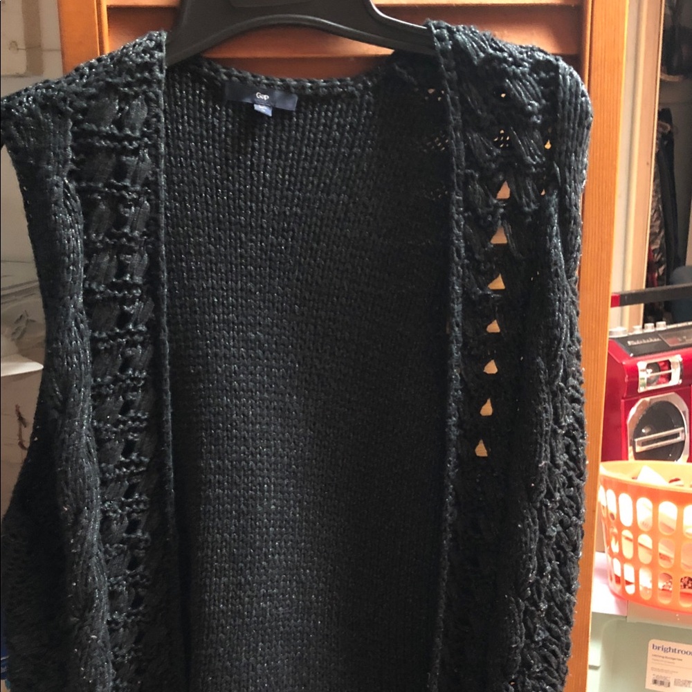 GAP Black Openwork Sleeveless Cardigan